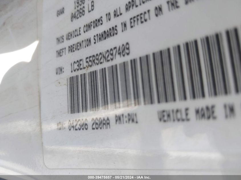 2002 Chrysler Sebring Lxi VIN: 1C3EL55R92N297409 Lot: 39475857