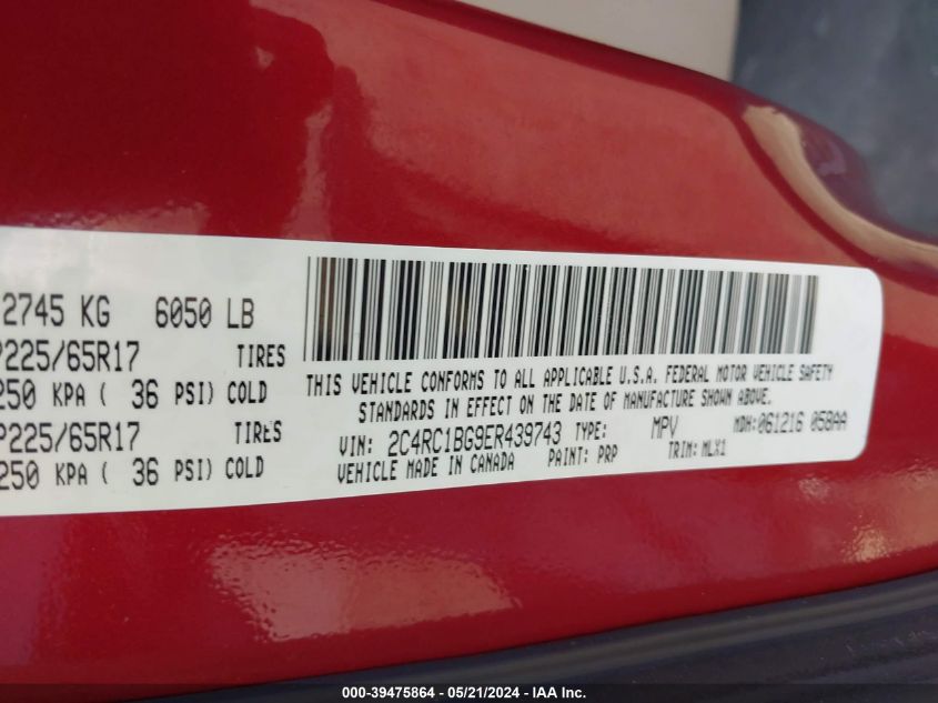 2014 Chrysler Town & Country Touring VIN: 2C4RC1BG9ER439743 Lot: 39475864