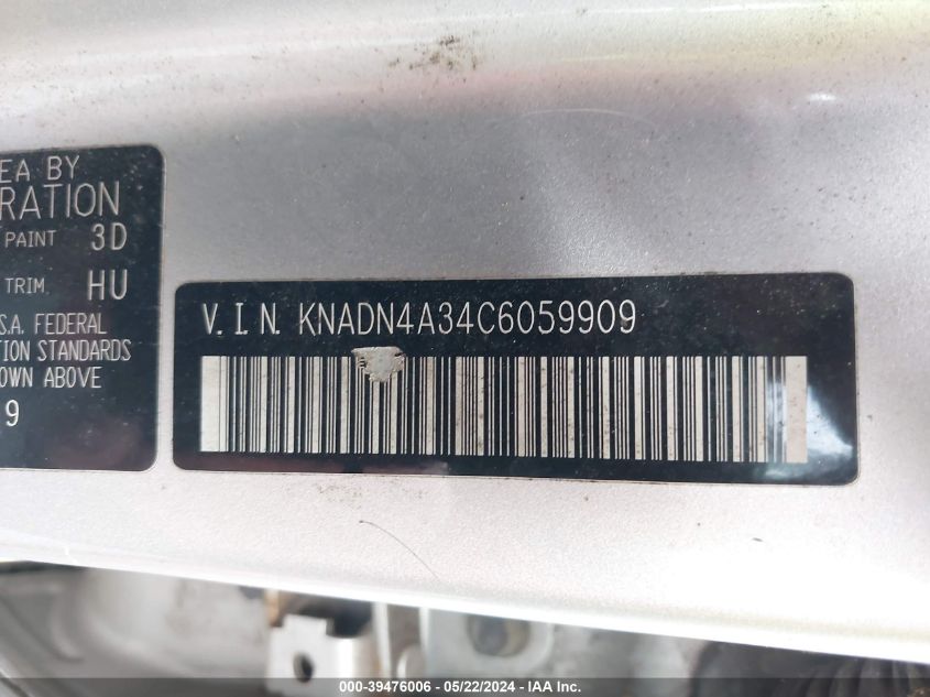 2012 Kia Rio Sx VIN: KNADN4A34C6059909 Lot: 39476006