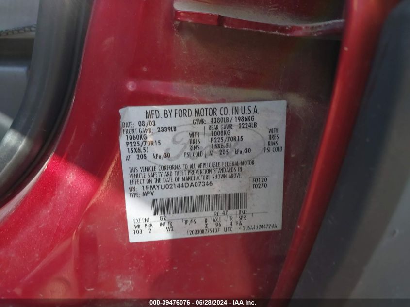2004 Ford Escape Xls VIN: 1FMYU02144DA07346 Lot: 39476076