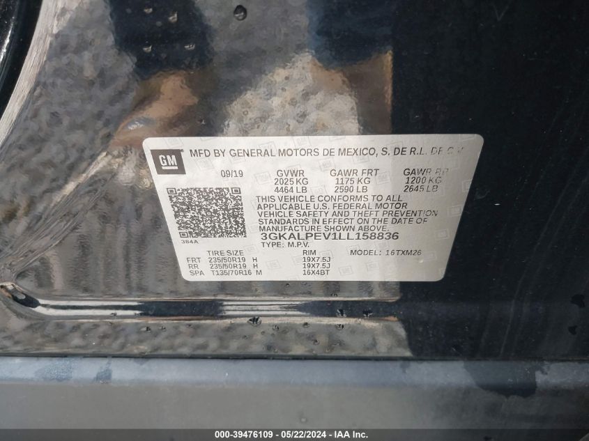 2020 GMC Terrain Fwd Slt VIN: 3GKALPEV1LL158836 Lot: 39476109