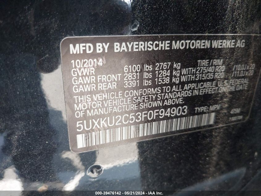 5UXKU2C53F0F94903 2015 BMW X6 xDrive35I