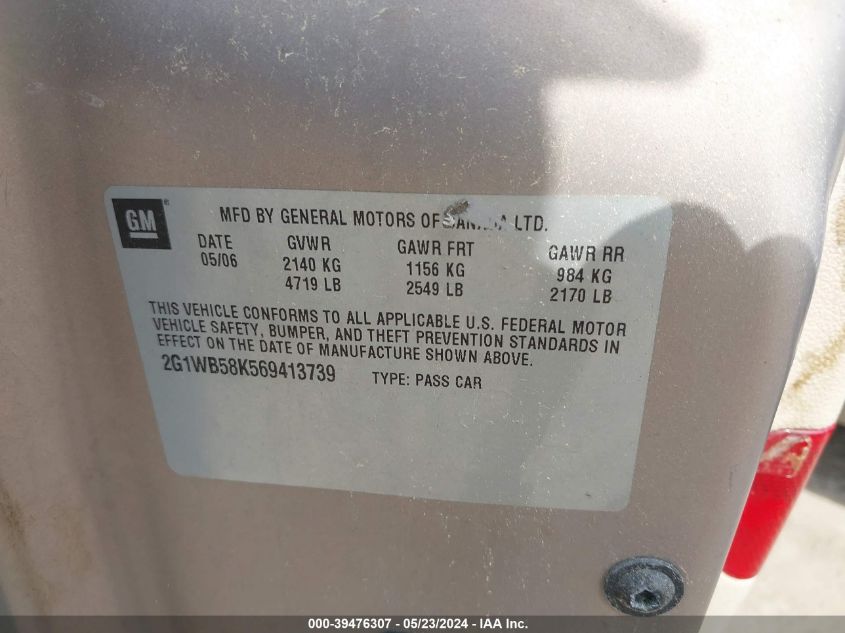 2006 Chevrolet Impala Ls VIN: 2G1WB58K569413739 Lot: 39476307