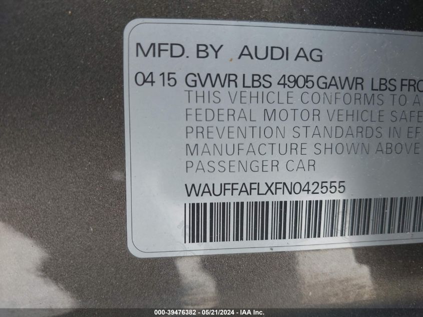 2015 AUDI A4 2.0T PREMIUM - WAUFFAFLXFN042555