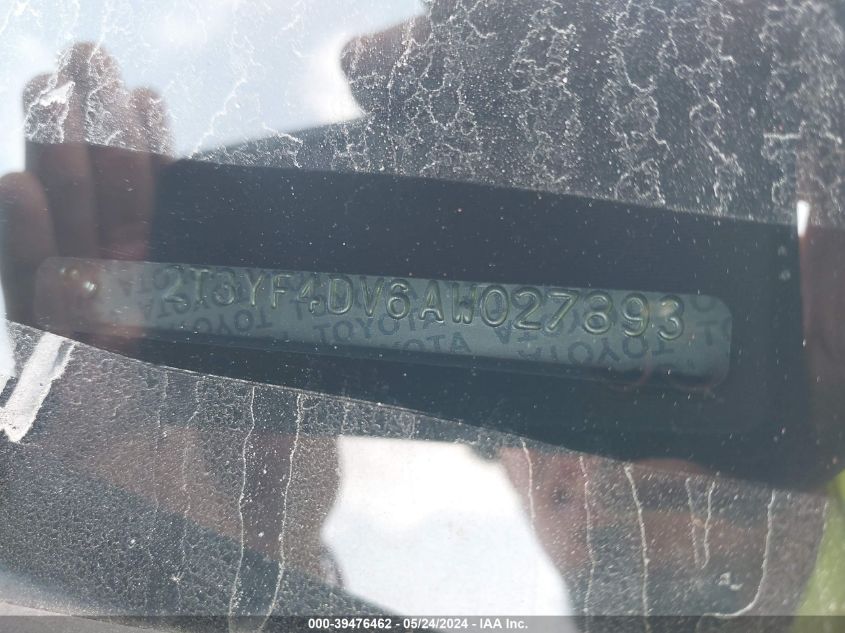 2010 Toyota Rav4 Limited VIN: 2T3YF4DV6AW027893 Lot: 39476462