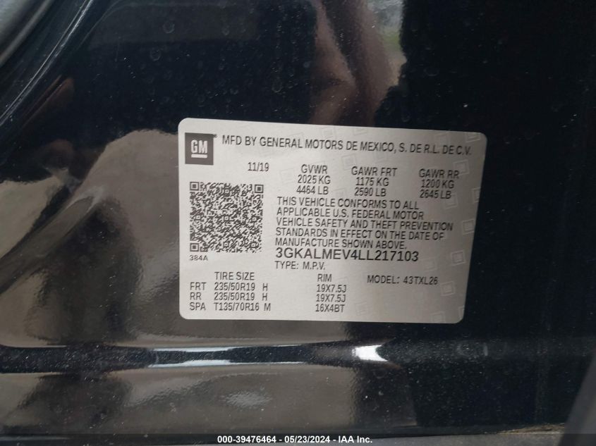 2020 GMC Terrain Fwd Sle VIN: 3GKALMEV4LL217103 Lot: 39476464