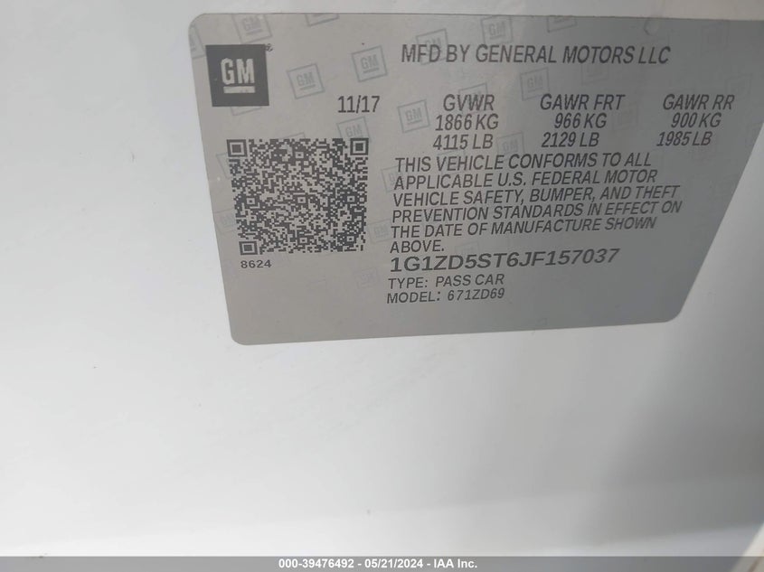 2018 Chevrolet Malibu Lt VIN: 1G1ZD5ST6JF157037 Lot: 39476492