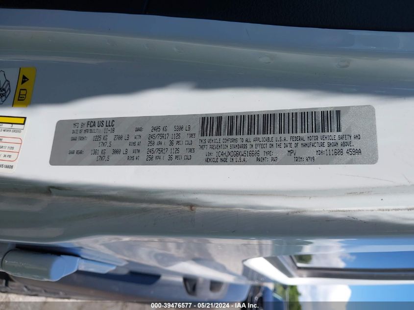 2019 Jeep Wrangler Unlimited Sport S 4X4 VIN: 1C4HJXDG6KW516606 Lot: 39476577