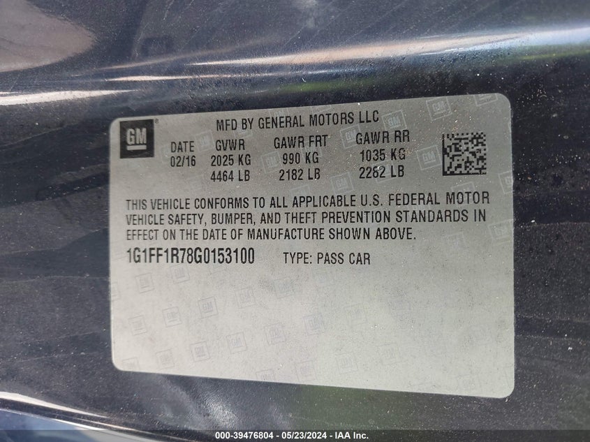 2016 Chevrolet Camaro 1Ss VIN: 1G1FF1R78G0153100 Lot: 39476804