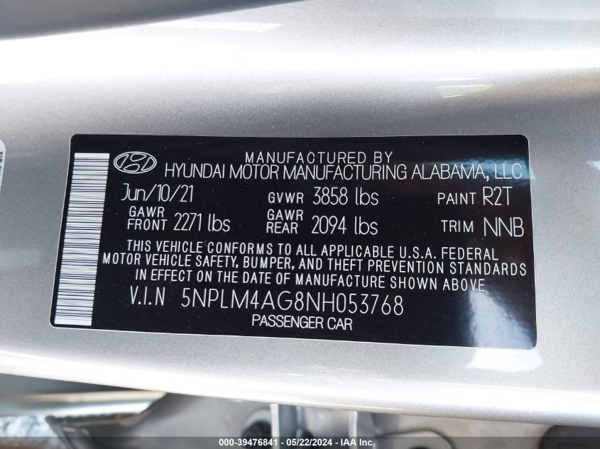 2022 Hyundai Elantra Sel VIN: 5NPLM4AG8NH053768 Lot: 39476841