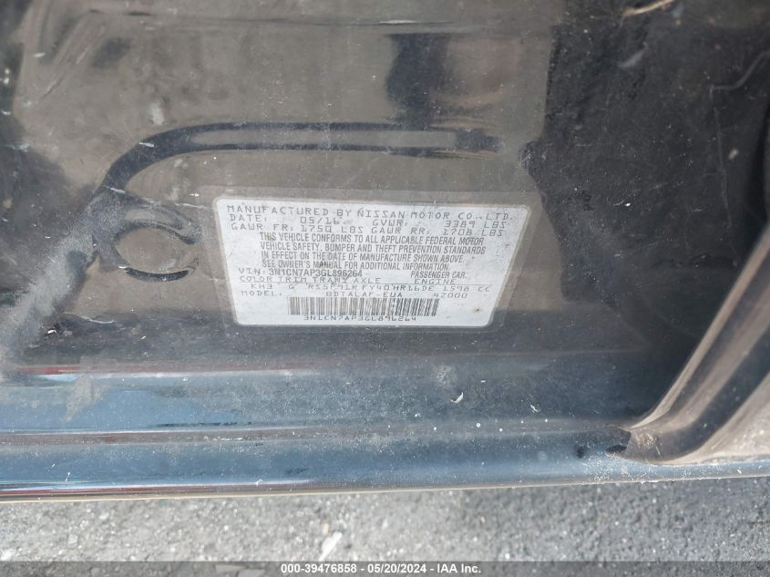 2016 Nissan Versa 1.6 S VIN: 3N1CN7AP3GL896264 Lot: 39476858