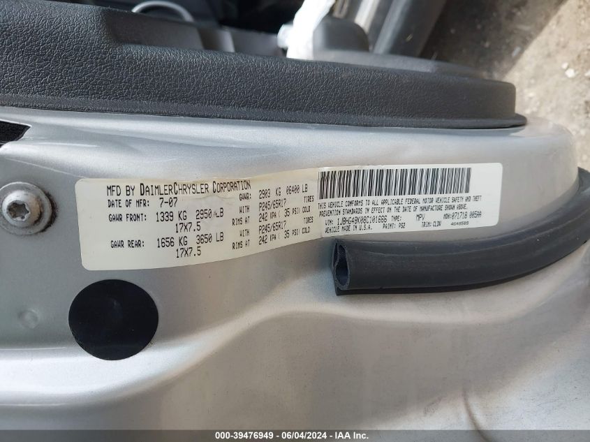 2008 Jeep Commander Sport VIN: 1J8HG48K08C101666 Lot: 39476949