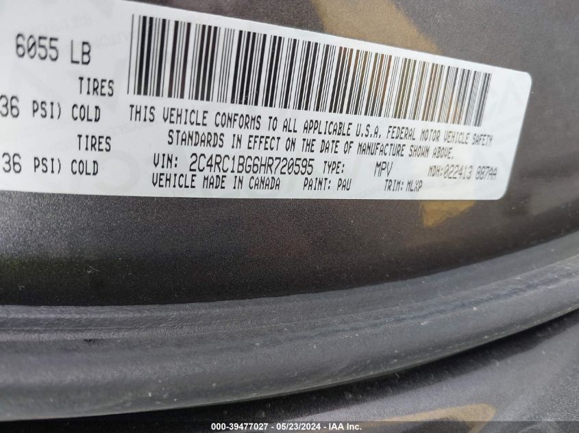 2017 Chrysler Pacifica Touring-L VIN: 2C4RC1BG6HR720595 Lot: 39477027