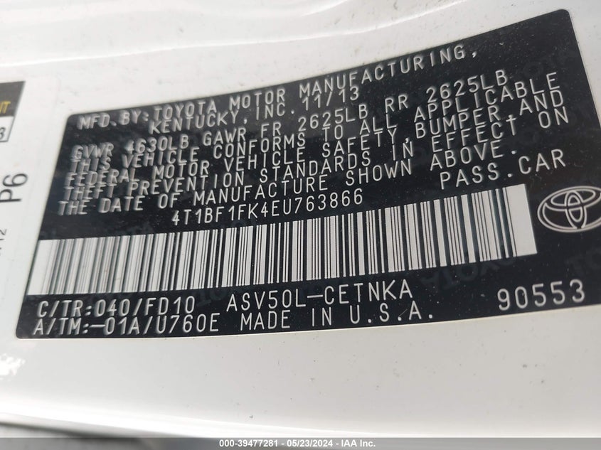 2014 Toyota Camry Le VIN: 4T1BF1FK4EU763866 Lot: 39477281