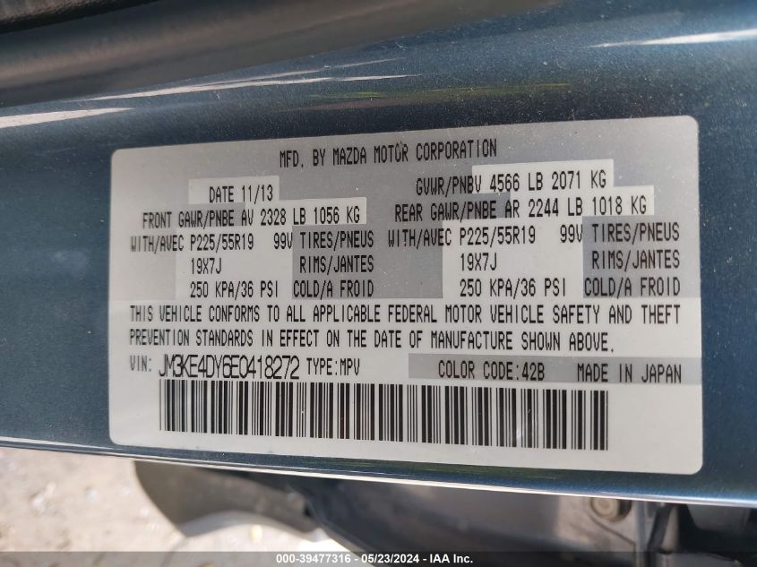 2014 Mazda Cx-5 Grand Touring VIN: JM3KE4DY6E0418272 Lot: 39477316