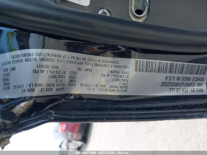 2021 Ram 1500 Classic Slt 4X4 5'7 Box VIN: 1C6RR7LGXMS532632 Lot: 39477448