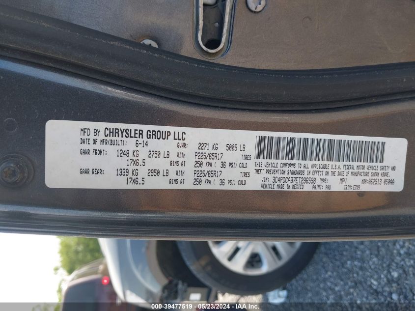 2014 Dodge Journey Se VIN: 3C4PDCAB7ET296598 Lot: 39477519