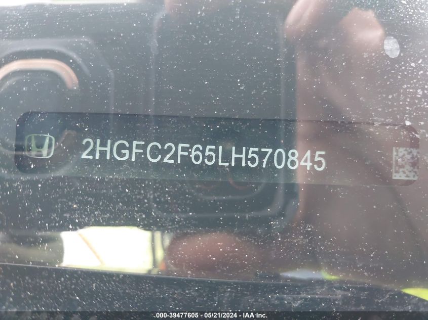 2020 Honda Civic Lx VIN: 2HGFC2F65LH570845 Lot: 39477605