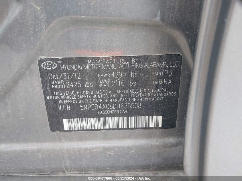 2013 HYUNDAI SONATA GLS - 5NPEB4AC8DH635508