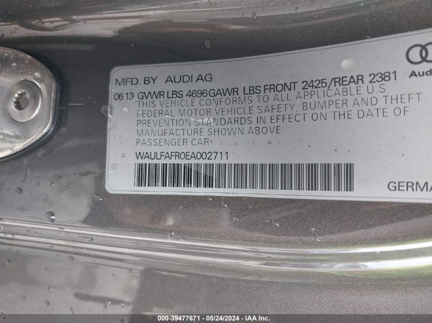 2014 Audi A5 2.0T Premium VIN: WAULFAFR0EA002711 Lot: 39477671