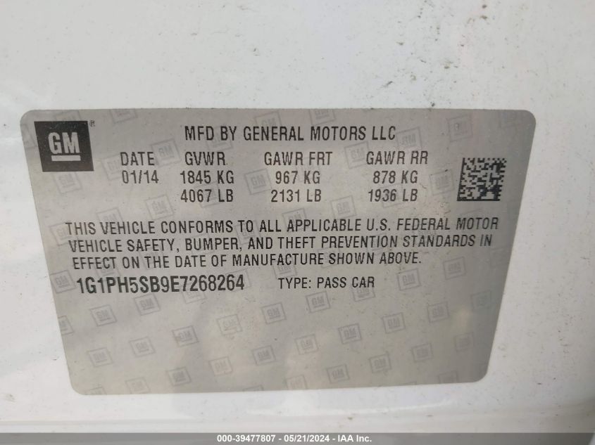 2014 Chevrolet Cruze Eco Auto VIN: 1G1PH5SB9E7268264 Lot: 39477807