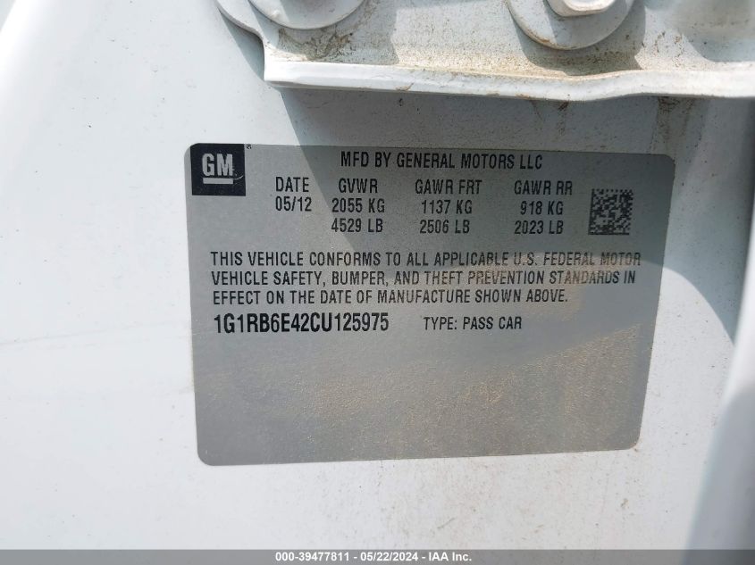 2012 Chevrolet Volt VIN: 1G1RB6E42CU125975 Lot: 39477811