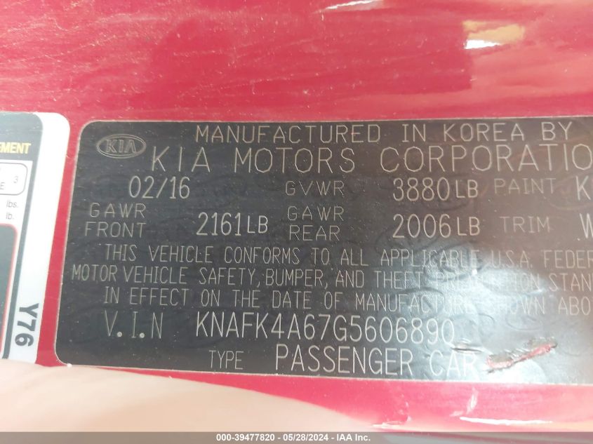 2016 Kia Forte Lx VIN: KNAFK4A67G5606890 Lot: 39477820
