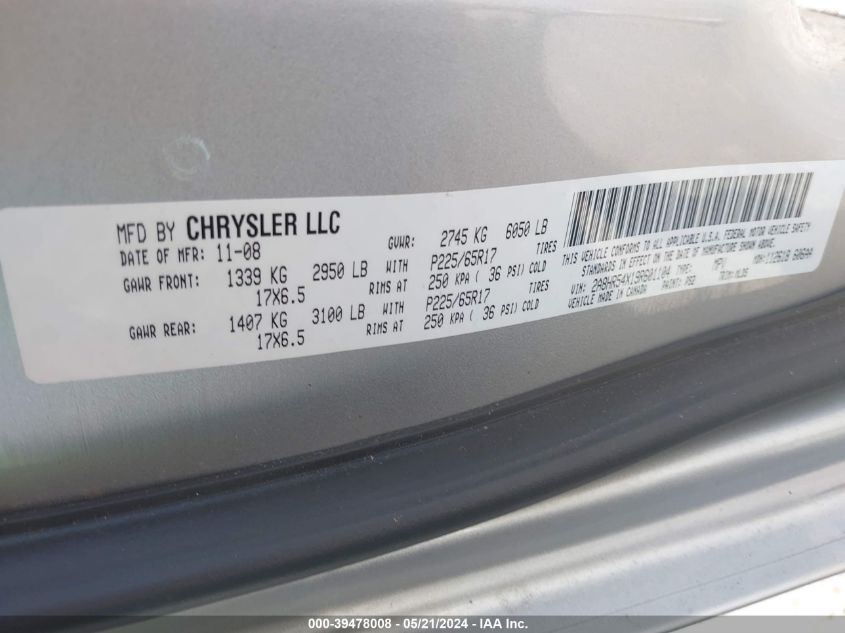 2009 Chrysler Town & Country Touring VIN: 2A8HR54X19R601104 Lot: 39478008