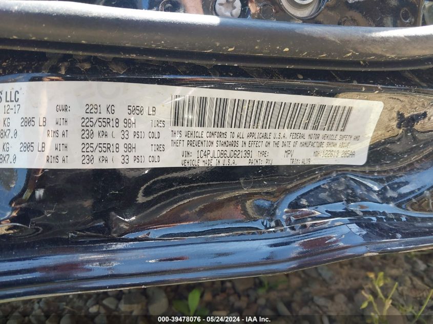 2018 Jeep Cherokee Limited Fwd VIN: 1C4PJLDB6JD621391 Lot: 39478076