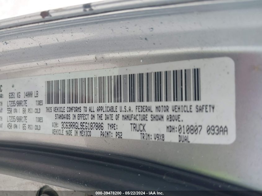 2014 Ram 3500 Tradesman VIN: 3C63RRGL9EG187806 Lot: 39478200