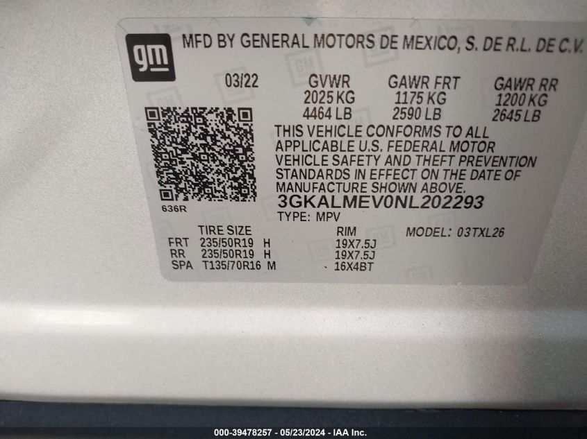 2022 GMC Terrain Fwd Sle VIN: 3GKALMEV0NL202293 Lot: 39478257