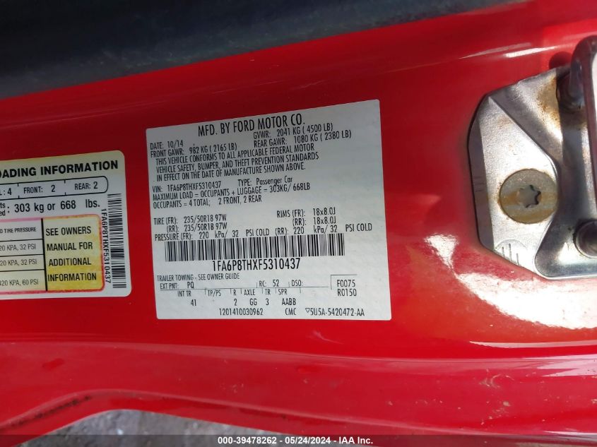 2015 Ford Mustang Ecoboost VIN: 1FA6P8THXF5310437 Lot: 39478262