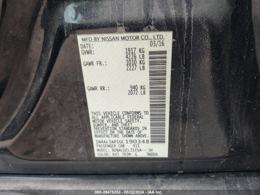 1N4AL3AP1GC190348 2016 Nissan Altima 2.5 S