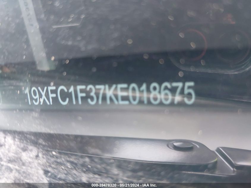 2019 Honda Civic Ex VIN: 19XFC1F37KE018675 Lot: 39478320