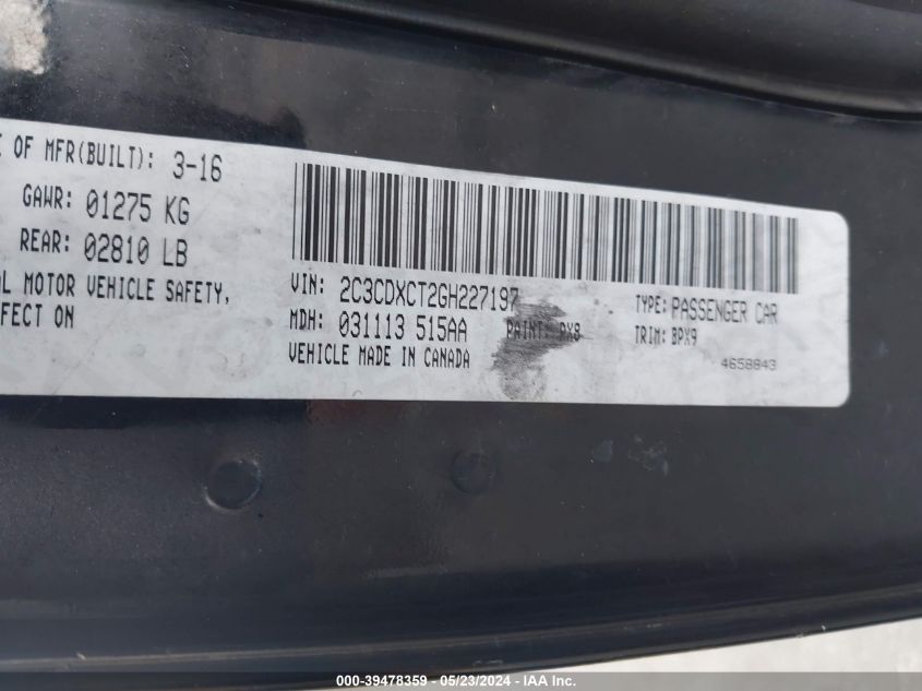 2016 Dodge Charger R/T VIN: 2C3CDXCT2GH227197 Lot: 39478359