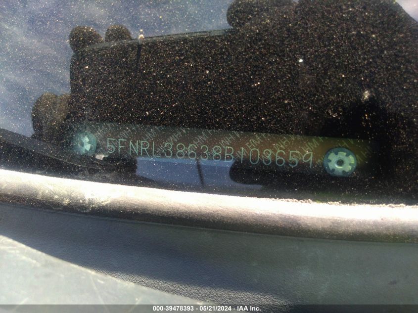 2008 Honda Odyssey Ex-L VIN: 5FNRL38638B103659 Lot: 39478393