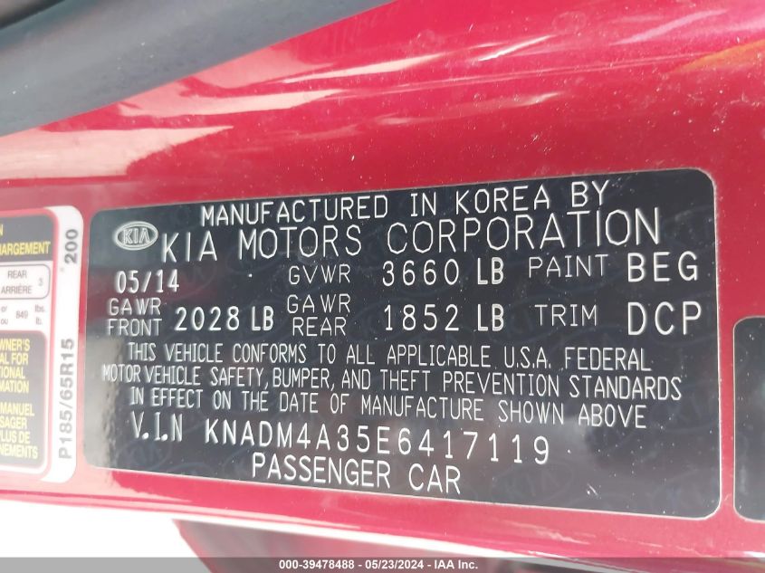 2014 KIA RIO LX - KNADM4A35E6417119