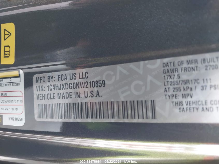 2022 Jeep Wrangler Unlimited Willys 4X4 VIN: 1C4HJXDG0NW210859 Lot: 39478661