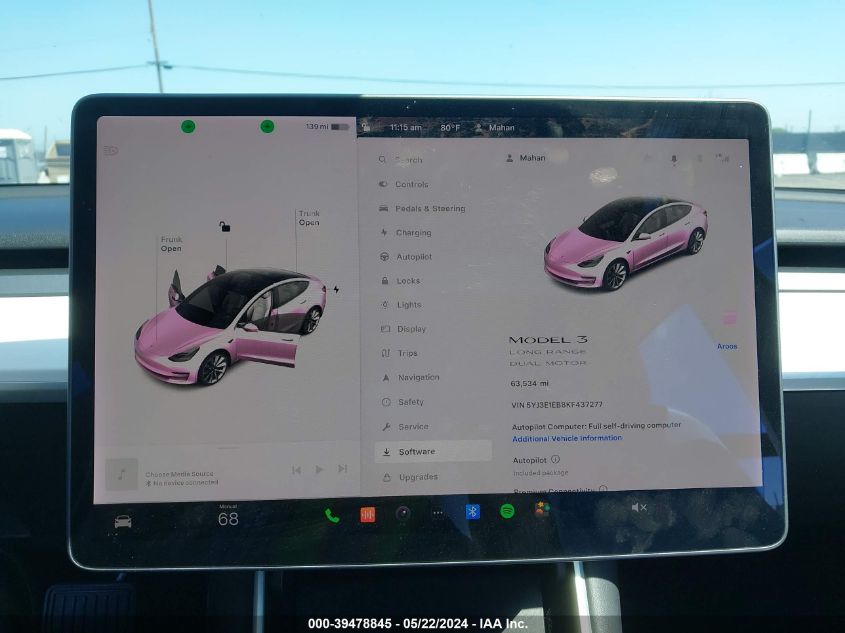 2019 Tesla Model 3 Long Range/Performance VIN: 5YJ3E1EB8KF437277 Lot: 39478845