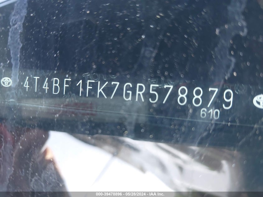 2016 Toyota Camry Le VIN: 4T4BF1FK7GR578879 Lot: 39478896