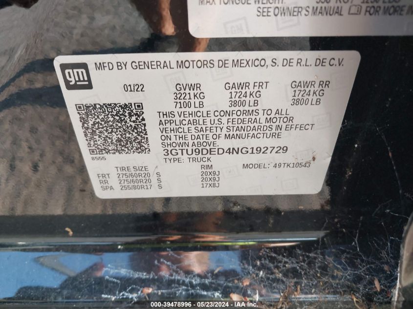 2022 GMC Sierra 1500 Limited - 3GTU9DED4NG192729