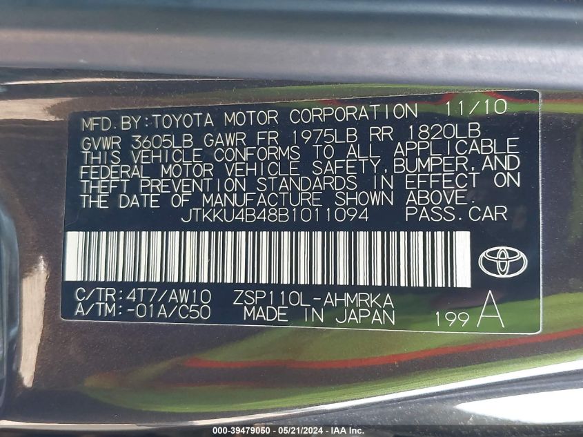 2011 Scion Xd Release Series 3.0 VIN: JTKKU4B48B1011094 Lot: 39479050