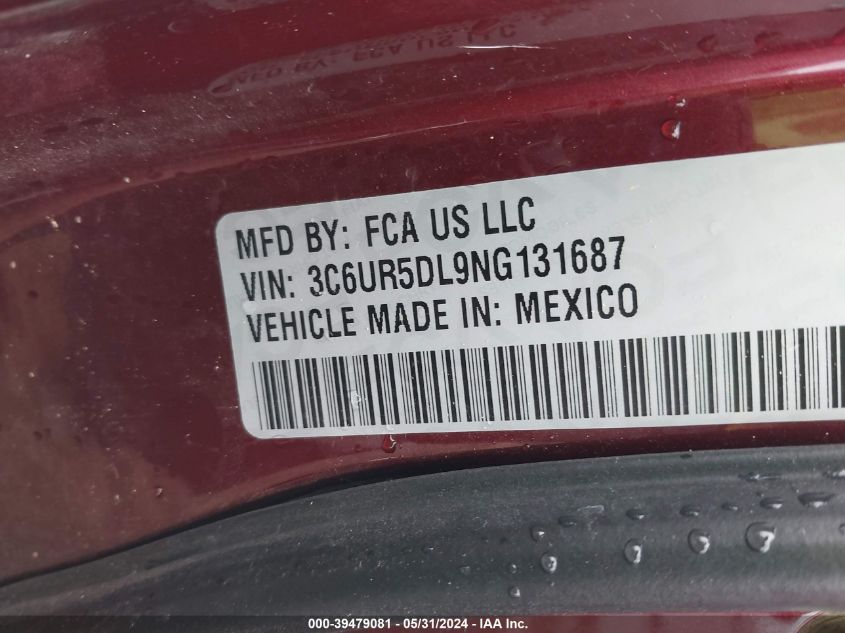2022 Ram 2500 VIN: 3C6UR5DL9NG131687 Lot: 39479081