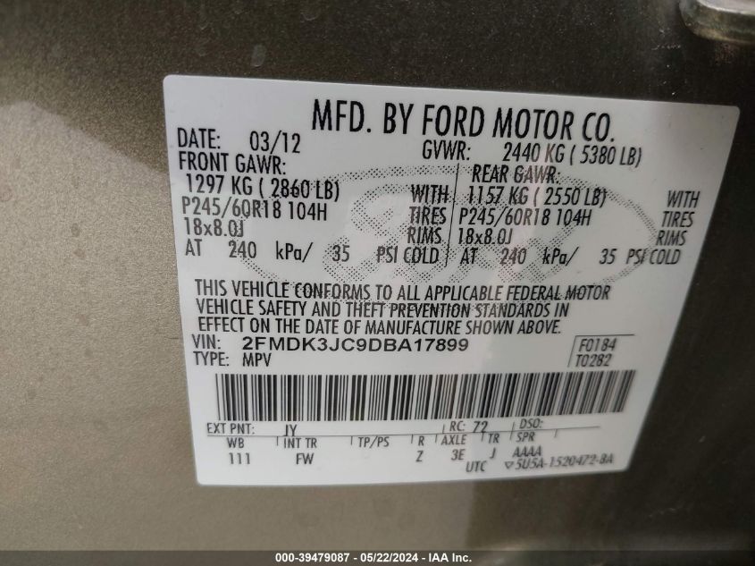 2FMDK3JC9DBA17899 2013 Ford Edge Sel