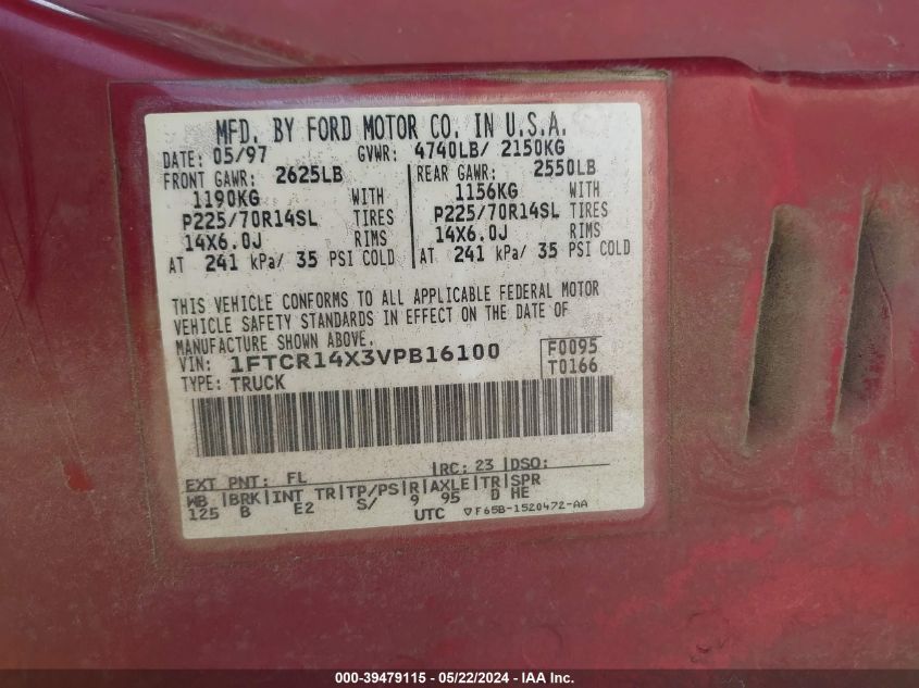 1997 Ford Ranger Splash/Xlt VIN: 1FTCR14X3VPB16100 Lot: 39479115