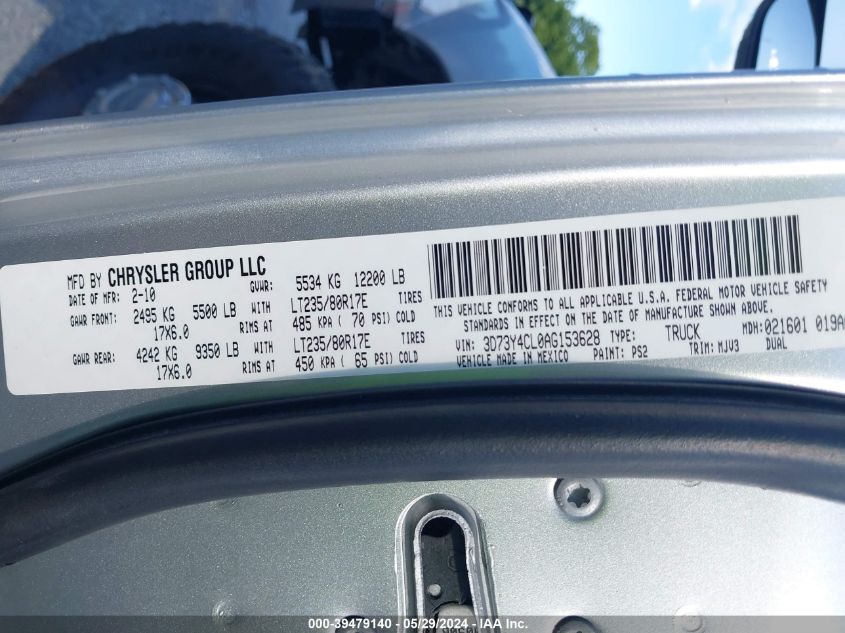 2010 Dodge Ram 3500 Slt VIN: 3D73Y4CL0AG153628 Lot: 39479140