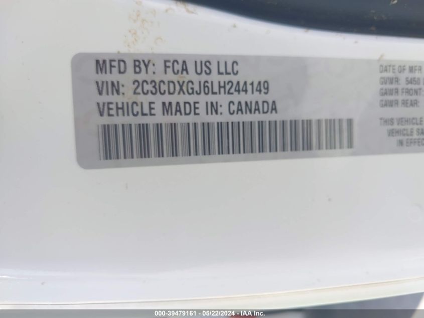 2020 Dodge Charger Scat Pack Rwd VIN: 2C3CDXGJ6LH244149 Lot: 39479161