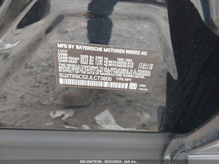 2018 BMW X3 xDrive30I VIN: 5UXTR9C52JLC73800 Lot: 39479169