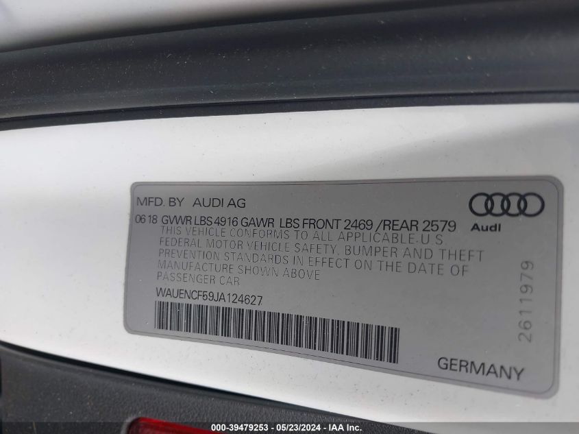 2018 AUDI A5 2.0T PREMIUM - WAUENCF59JA124627
