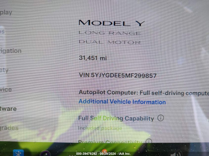 2021 Tesla Model Y Long Range Dual Motor All-Wheel Drive VIN: 5YJYGDEE5MF299857 Lot: 39479292